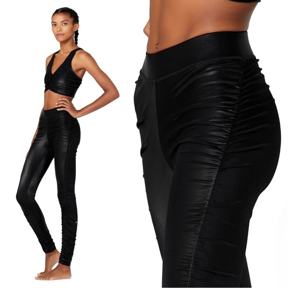 ALO Yoga Cinched High Rise Full length Leggings Black Shine Size Large - Picture 1 of 12